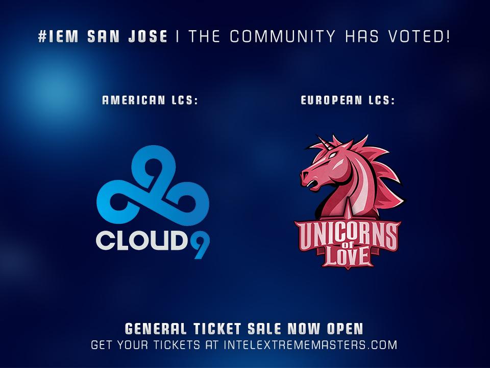 IEM's tweet image. The votes are in and @Cloud9gg &amp;amp; @UnicornsOfLove are going to #IEM San Jose! Full info here: intelextrememasters.com/news/cloud9-an…