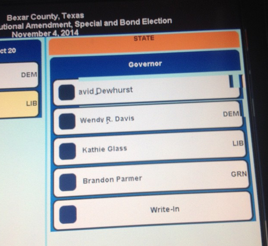 Greg Abbott not even listed on voting machine in Bexar Country, Texas!