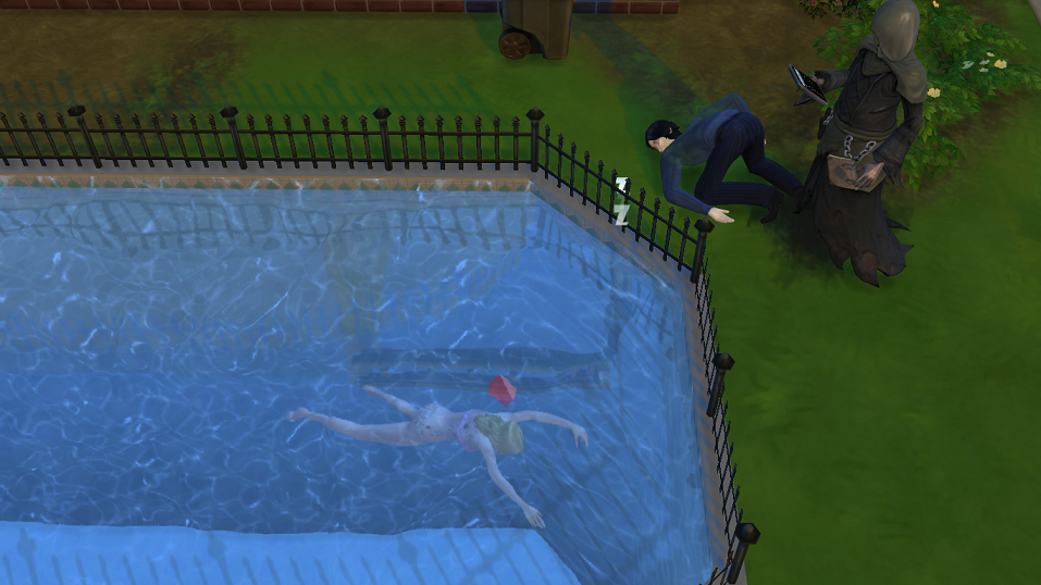 TheSims's tweet photo. The killing has started! RT @swwSims: My poor Sims. #murderpool @SimGuruGraham @TheSims Such sad animation too! http://t.co/AdfDhDTfJe