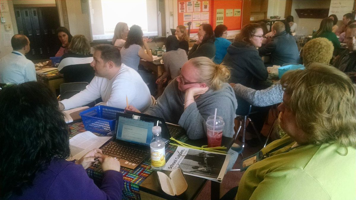 digirolamopaula's tweet image. Hughes staff discussing the climate and culture of pur school.