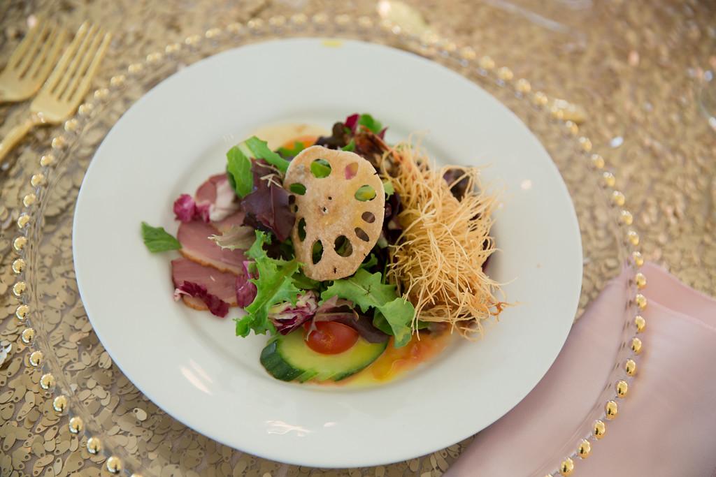 WGMHawaii's tweet photo. Smoked Duck Breast Carpaccio and Kataifi Prawn Salad by Chef @ChefChai for a recent wedding we planned at Lanikuhonua http://t.co/FTXLtFQg9P