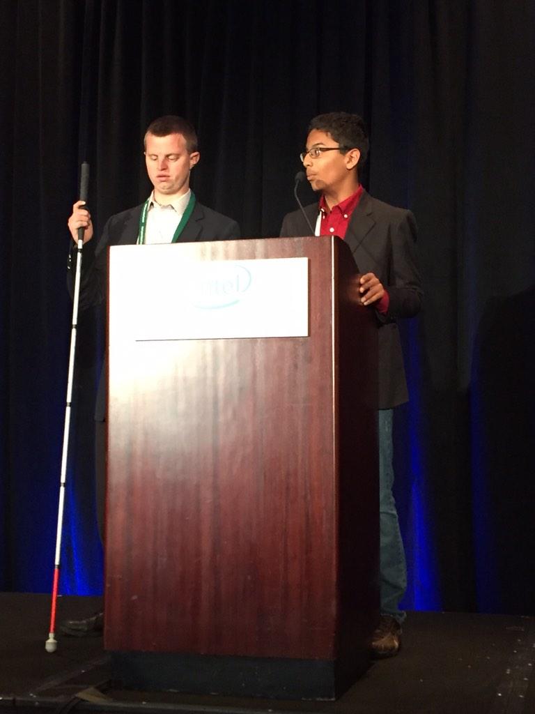 jhk24's tweet photo. Impressive 12 year old Shubham Banerjee on right presenting @braigolabs low cost brail printer #icapsummit ! http://t.co/Cjo3ecKNzp