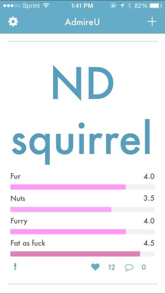 AdmireUApp's tweet photo. So much love for @NDSquirrel #AdmireU http://t.co/I7W2e8L92A