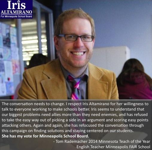 Iris4Kids's tweet photo. I respect Iris Altamirano for her willingness to talk to everyone working to make schools better. - @MrTomRad http://t.co/QjE7yrfQfQ