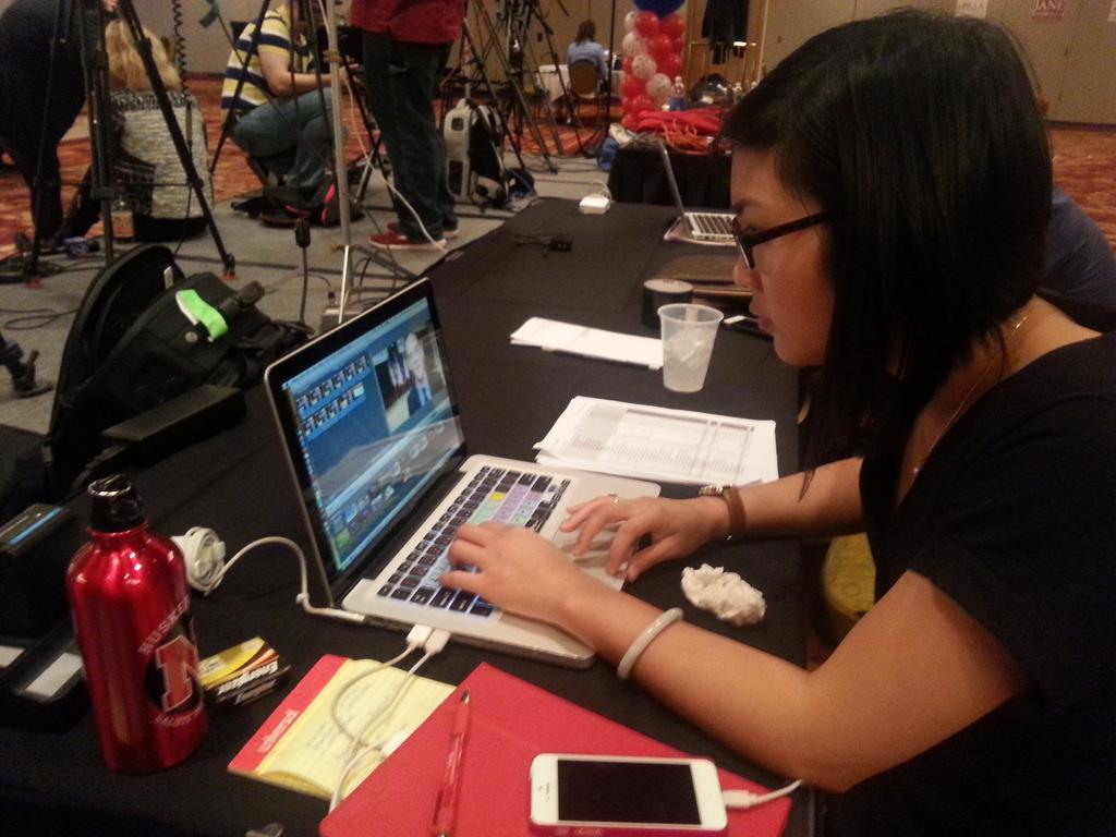JoeMcHale's tweet photo. @MegaSugianto working hard on Election Night getting ready for the @Vote4Chuck party. http://t.co/JurziBTZSp