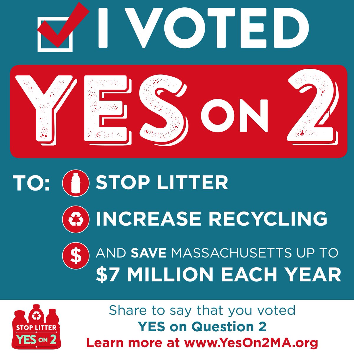 MassBottleBill's tweet photo. RT if you voted #YesOn2MA today to stop litter and increase recycling! #Question2 #mapoli http://t.co/oXXNacEzSo