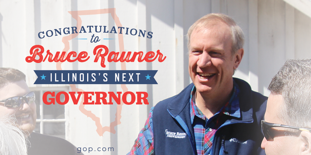 Republicans's tweet photo. Illinois picks strong leadership. Decisive win for @BruceRauner! #BringBackIL http://t.co/OXrzN8ycbp