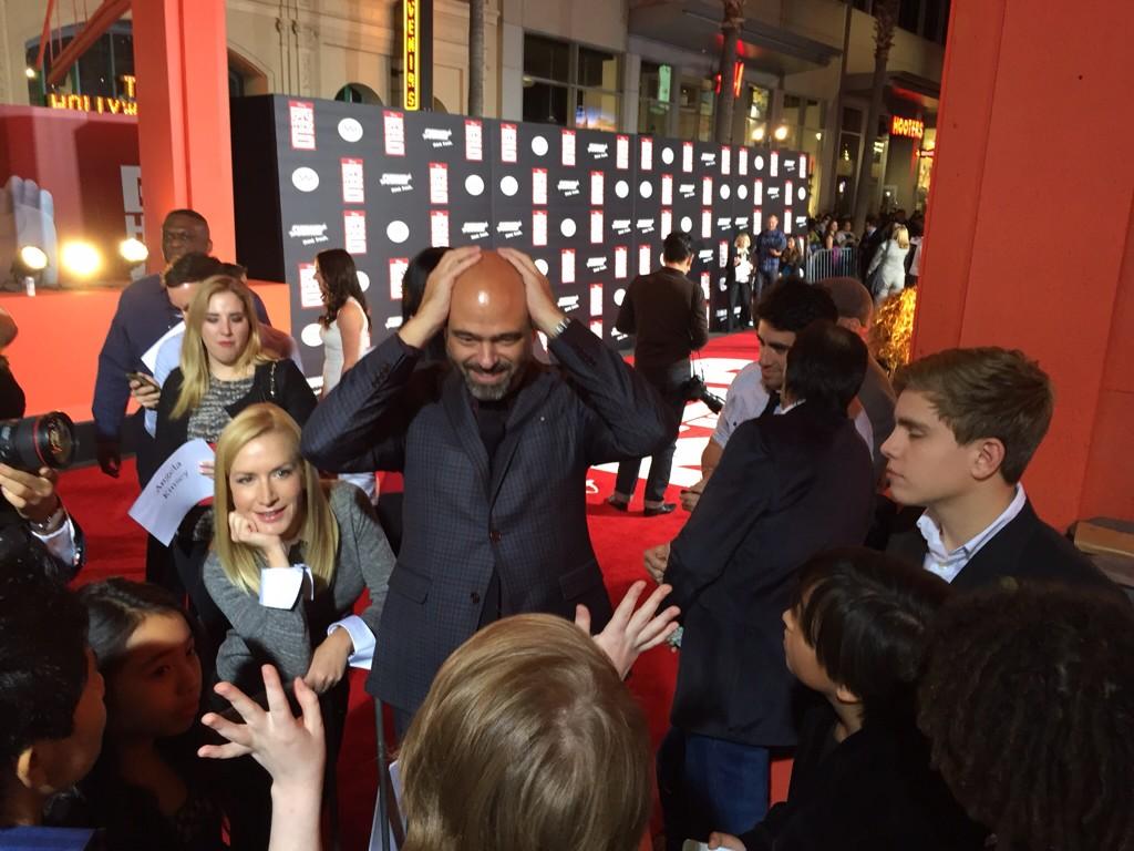 xprize's tweet photo. Scott Adsit (voice of Baymax) has his mind blown by our awesome #bh6challenge winners while Angela Kinsey looks on. http://t.co/PgcD3qSSZI