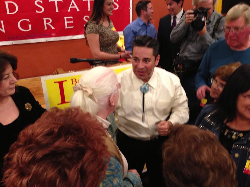 AlanaSantaFe's tweet photo. @repbenraylujan chats with supporters after learning he's headed back to Washington for his 4th term #nmpol http://t.co/J2SYATcDhS
