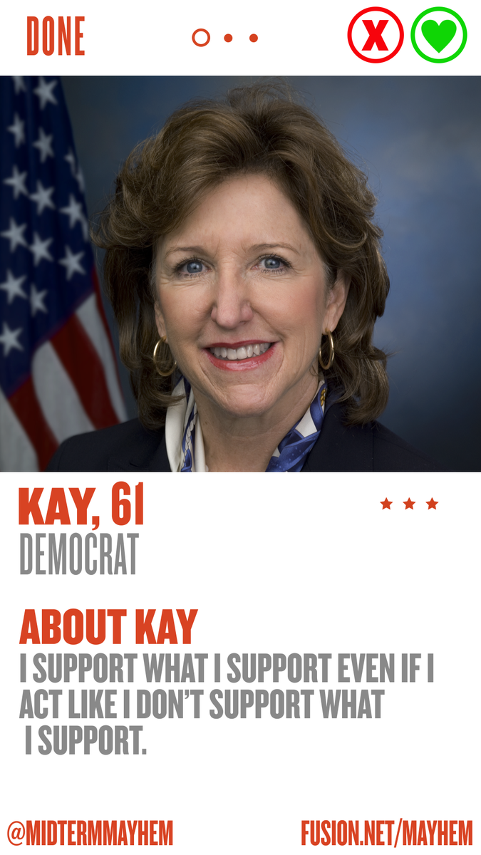 MidtermMayhem's tweet photo. VOTE Kay Hagan likes flip flopping. Some people are into that. You? (RT = Swipe right; FAV = Swipe left) #ErectionDay http://t.co/TjVuSdfk2h