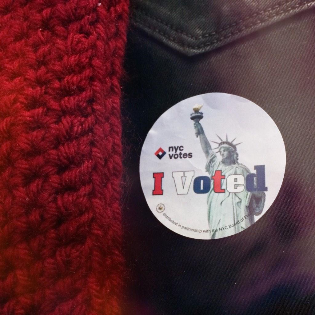 cooperbearnyc's tweet photo. Did you #vote today? 🇺🇸 #nycvotes (featuring the Audrey scarf) #ivoted http://t.co/bFOIYxt92b