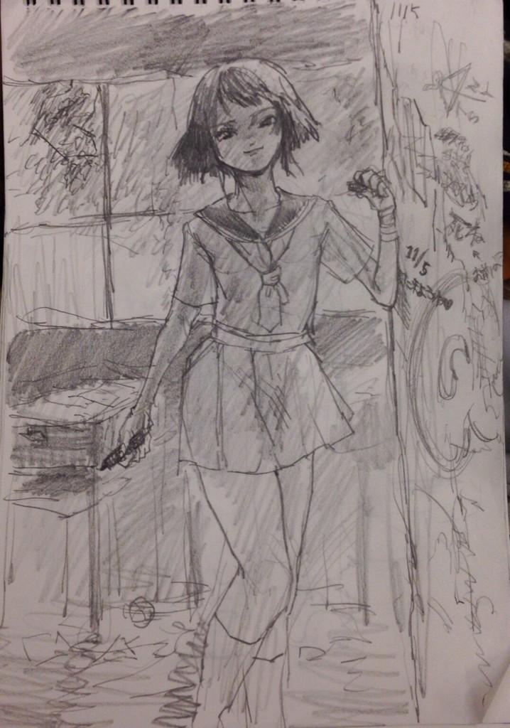 電車で落書き
先輩と廃校 