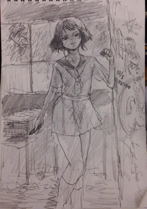 電車で落書き
先輩と廃校 