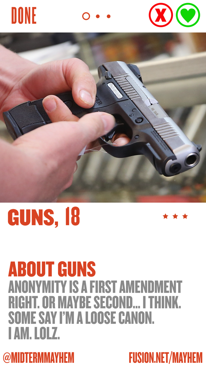MidtermMayhem's tweet photo. VOTE Is that a gun in your pocket, or are you just happy to see me? (RT = Swipe right; FAV = Swipe left) #ErectionDay http://t.co/cJJ7E6rTmV