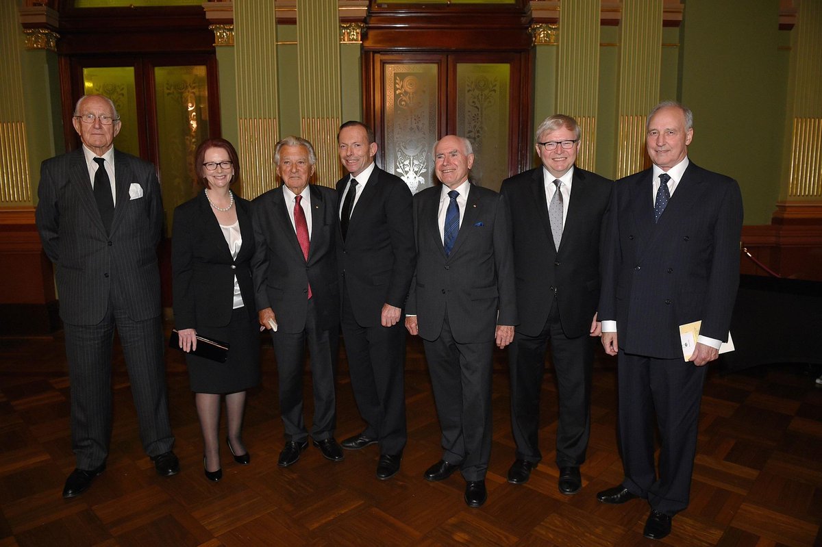 smh's tweet photo. The 'special moment' seven surviving prime ministers were photographed together http://t.co/cvl0zA2lKs | @_LisaMCox http://t.co/8uqexV2eLp