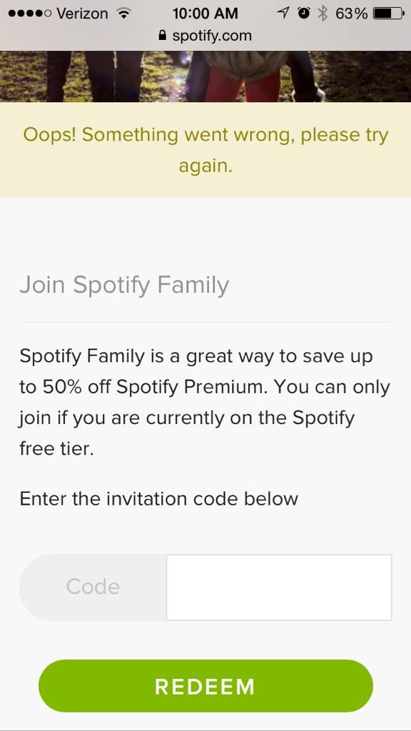 Spotify Redeem Code Something Went Wrong