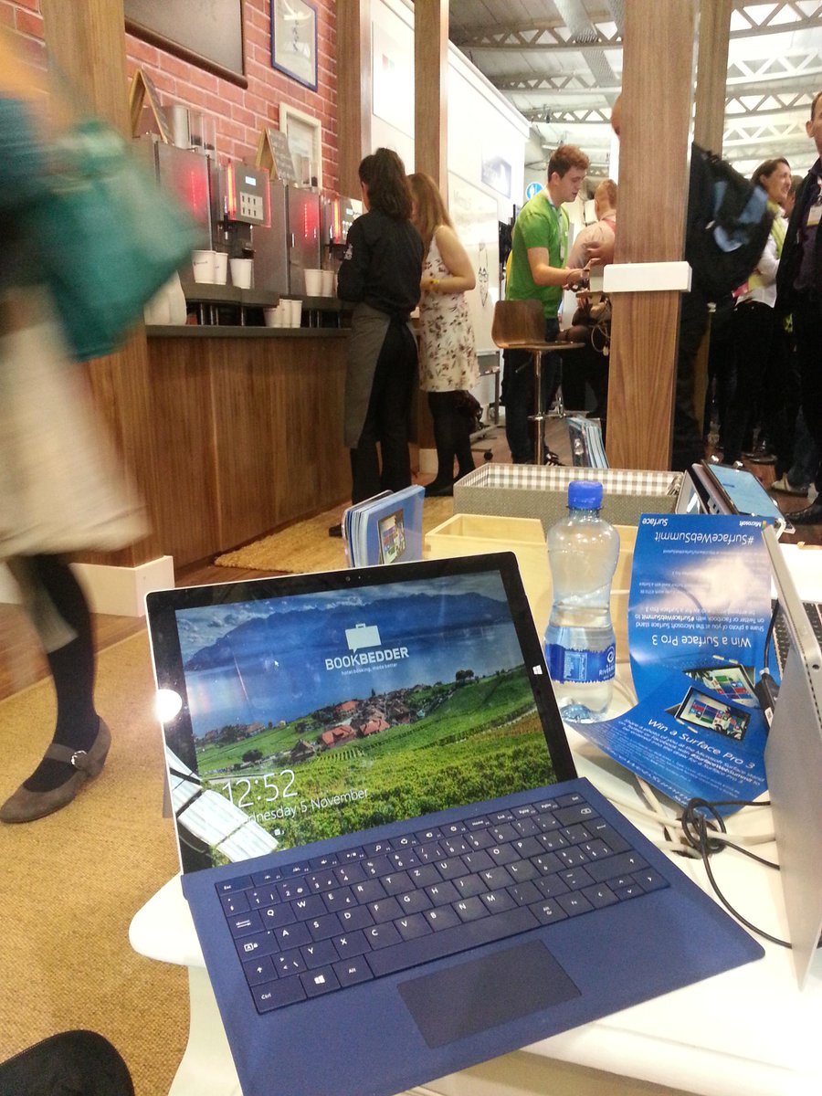 SkyeLegon's tweet photo. Demoing @bookbedder on a #SurfacePro3 at the #websummit! #SurfaceWebSummit http://t.co/SwuysMVQC4