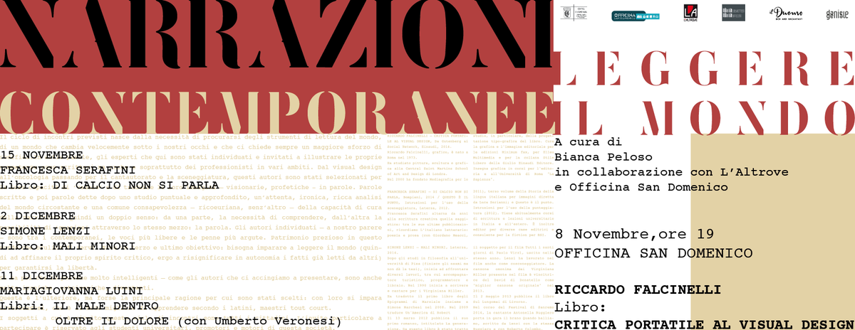 Laltrove's tweet photo. Narrazioni contemporanee: R.FALCINELLI-CRITICA PORTATILE AL VISUAL DESIGN @Laltrove  @Off_sanDomenico Bianca Peloso http://t.co/Ez38M0uO0d