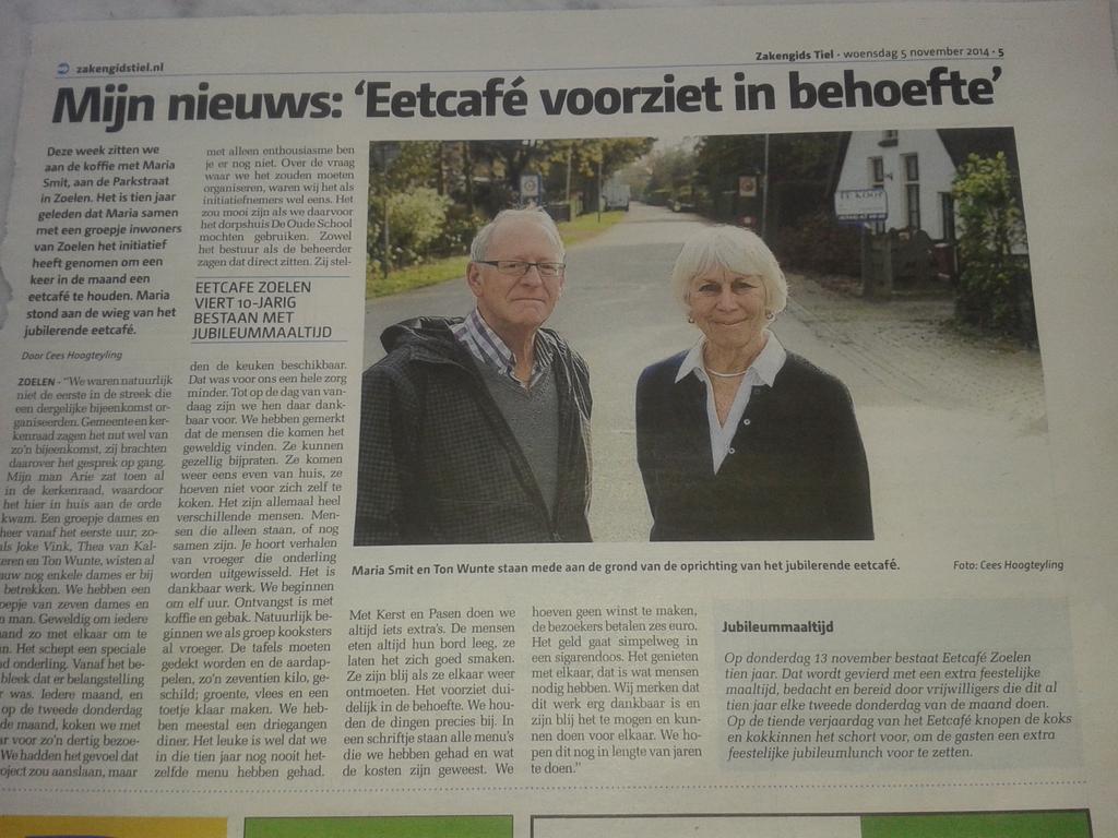 Mooi initiatief: al 10 jaar Eetcafe Zoelen. Elke tweede donderdag van de maand eten zo'n 30 mensen samen in #Zoelen