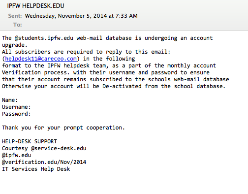Purdue Fw Its Service Desk On Twitter Ipfw This Is A Phishing