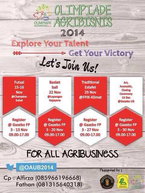 permaseta's tweet photo. Olimpiade Agribisnis 2014 | Lets Come and Join | Follow @OAUB2014 | Stand Gaz.FP Cc : @SportC_fpub @forsika_fpub http://t.co/IADWfHkwa6