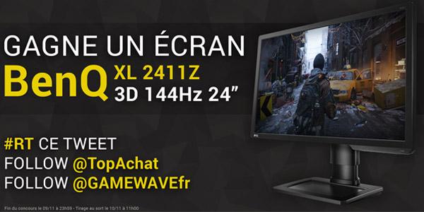 GAMEWAVE's tweet image. #Concours : Un écran 3D #BenQ 144Hz de 24 pouces à gagner !

Pour participer :
#RT + FOLLOW @gamewavefr et @TopAchat
