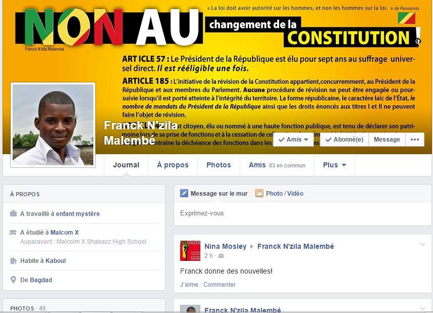 kifrikia's tweet photo. Franck Nzila, jeune homme politique, militant contre le changement de la constitution au #Congo arrêté à #Brazza http://t.co/rSbOy5zJpL