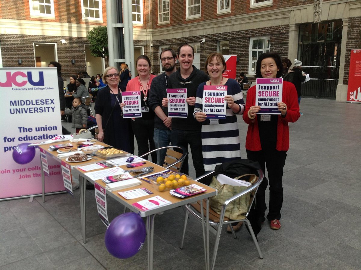 UCU members gathered in the Middlesex quad to say #notozerohours #anticas14 Pretty and righteous! @ucu