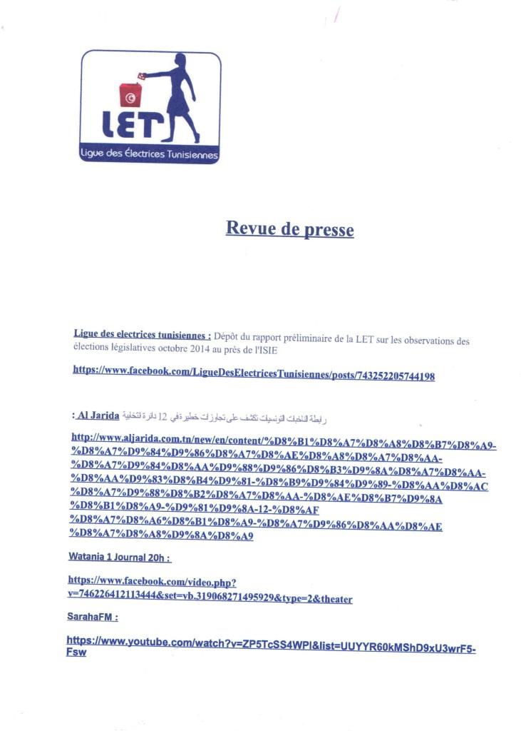 LetTunis's tweet photo. Revue de Presse "Rapport Préliminaire d'observation Électorale de la la LET présenté à L'isie"  #TnElec2014 http://t.co/6NBVntDIAi