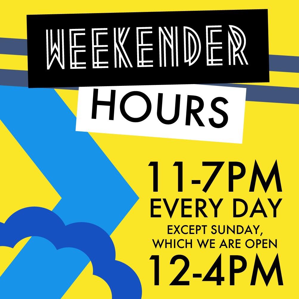 shopWKNDR's tweet image. Shopping hours (visit us 7 days a week) #HelloWeekender