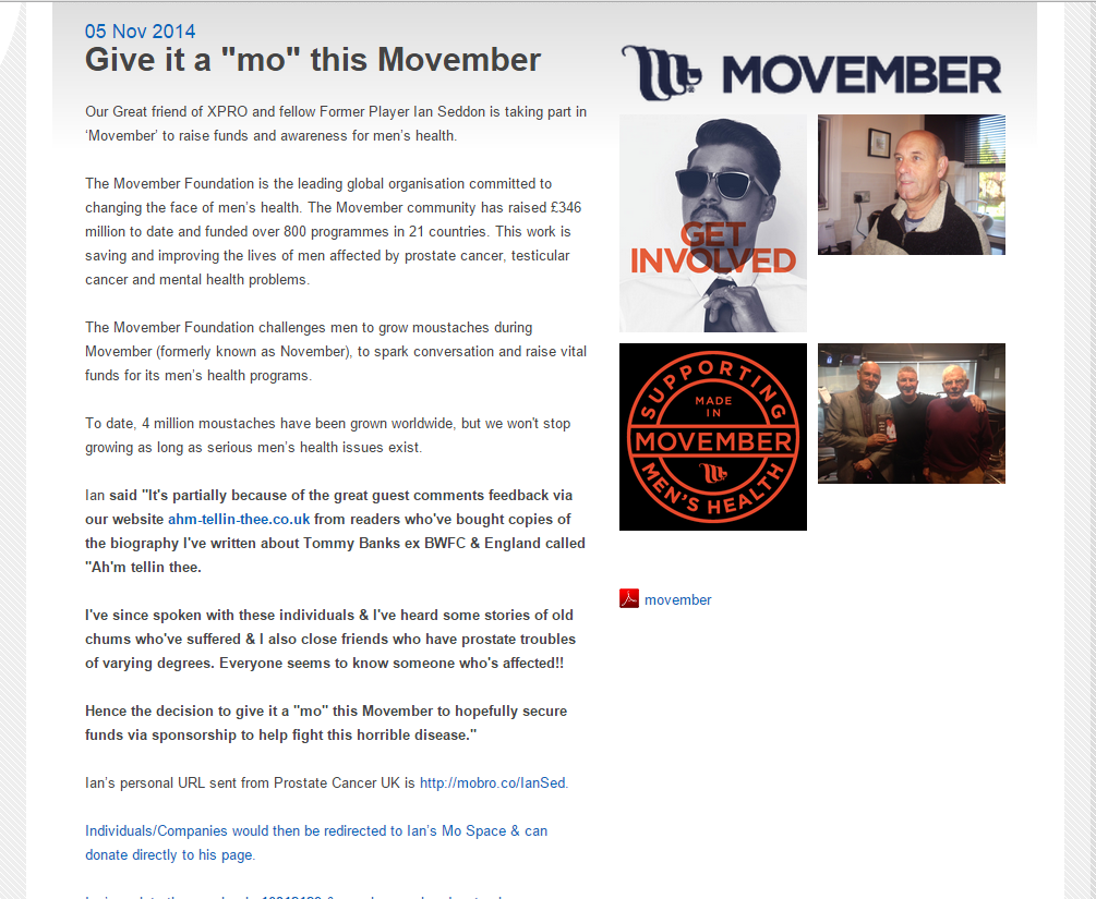 XProFootball's tweet photo. Support Former player Ian Seddon who is raising funds for Men's Health with @MovemberUK http://t.co/kxYSDDKyK6