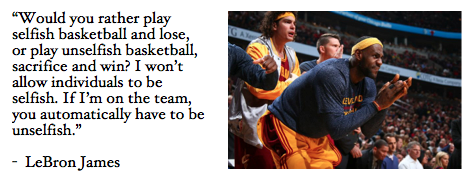 EricPMusselman's tweet photo. "Would you rather play selfish basketball &amp; lose, or play unselfish basketball, sacrifice &amp; win?" @KingJames, @cavs http://t.co/rPh9XFhcvx