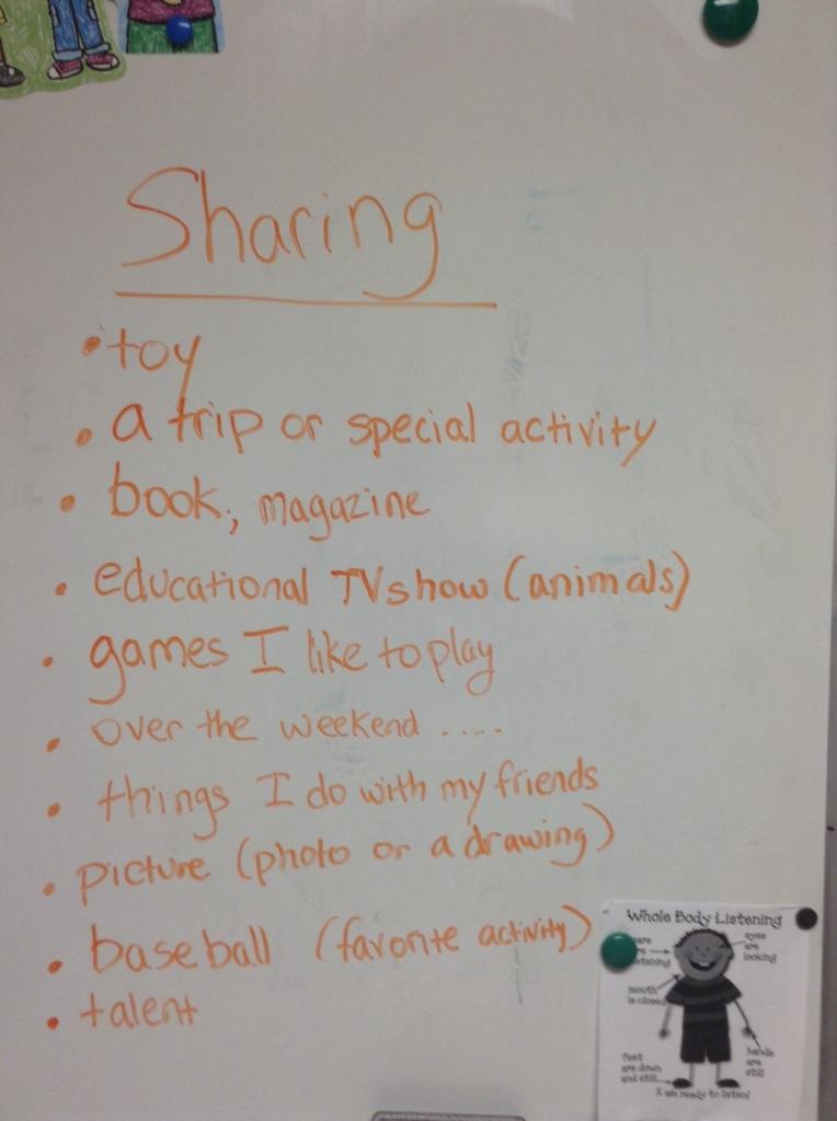 SocialWorkerKTM's tweet photo. A list of things to "share" about at morning meeting! #ktm100 http://t.co/LuwIwmCvIQ