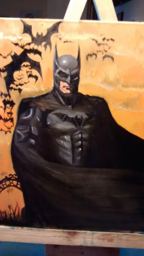 Kfreear's tweet photo. My #batman in oil based on @BatintheSun &amp; @Kporterbatman Batman commissioned piece. I'm happy with it! @DCComics http://t.co/UBxmgIz3mb