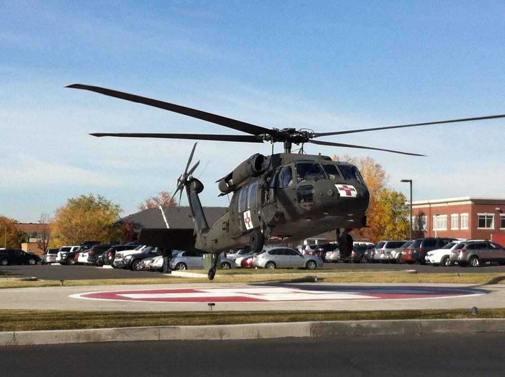 PhotOgden's tweet photo. Blackhawk lands at Davis Hospital to receive patients for Nat Guard drill #VGUT14 http://t.co/aHG9ZWgx84