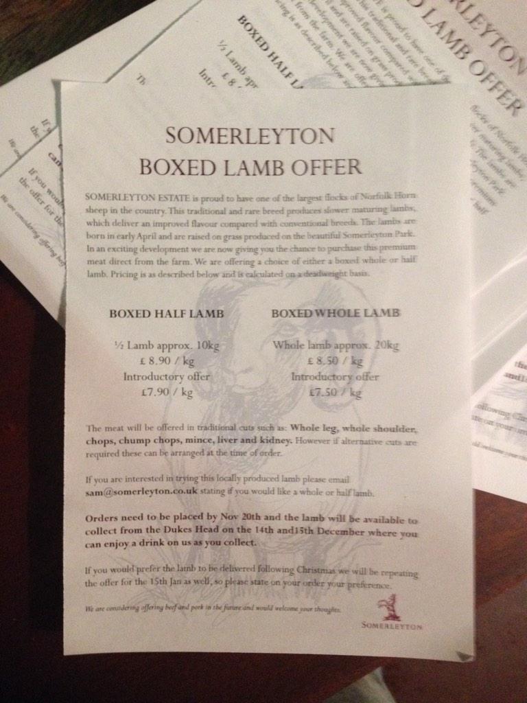 Have you seen our lamb box scheme launching tonight @SomerleytonDuke fireworks night?? #norfolkhorn