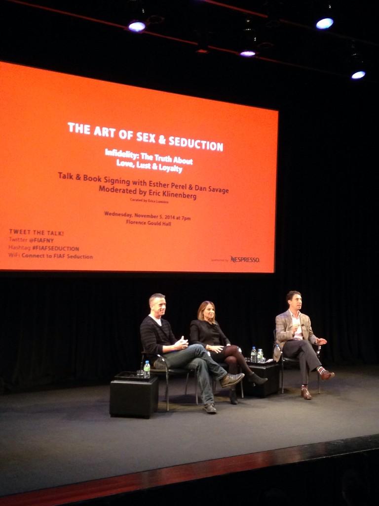 EstherPerel's tweet photo. Here we go! @EricKlinenberg @fakedansavage @FIAFNY #fiafseduction http://t.co/uaVUd94WWG
