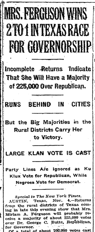 The first female governors in US history were elected in Texas and Wyoming, 90 years ago. nyti.ms/1uxd55o