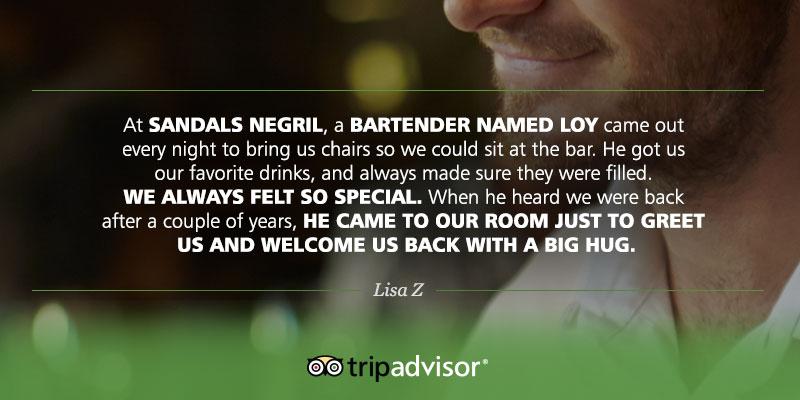 Tripadvisor's tweet photo. This week's #ExcellentServiceStory, featuring @sandalsresorts. Who's your favorite bartender and why? http://t.co/KkYOAKfiSt