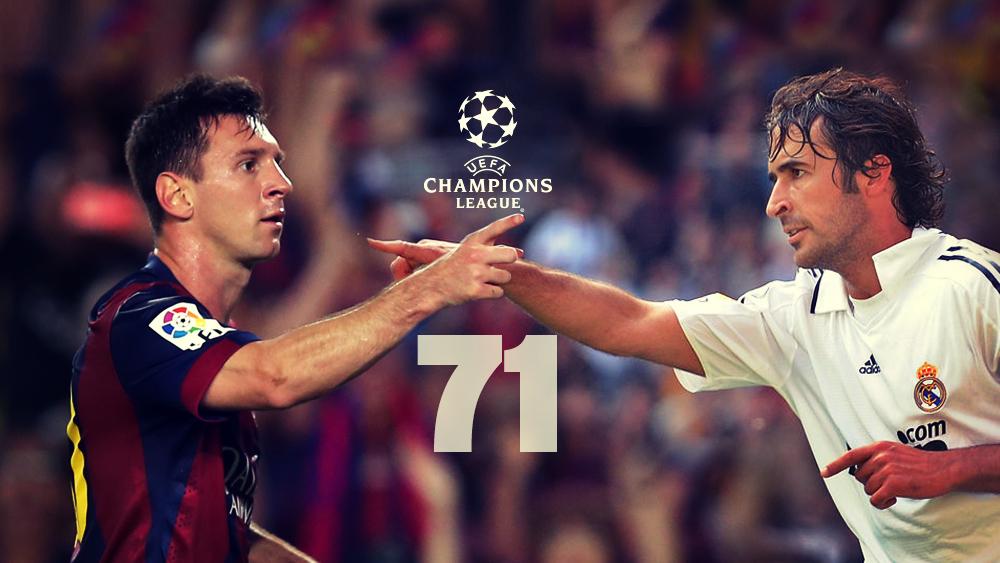 FCBarcelona_cat's tweet photo. Leo Messi, amb els dos gols d'avui, ha igualat el rècord històric de 71 gols de Raúl a la Champions League  #FCBlive http://t.co/YFtppn8tVM