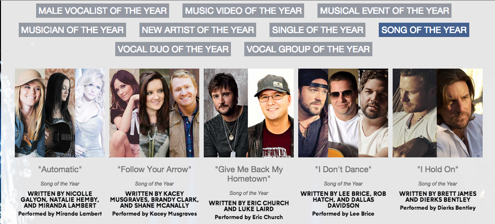 Dierks! RT <a href="/MCHitMakers/">Music City Hit-Makers</a>: What's your pick for <a href="/CountryMusic/">CMA Country Music</a> #SongOfTheYear tough call! #CMAAwards2014 #CMchat