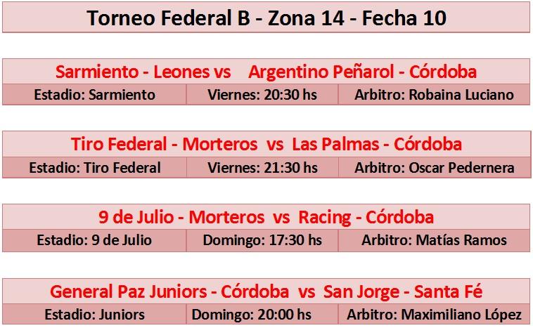 #FederalB - Fecha 10. <a href="/Gral_PazJuniors/">General Paz Juniors</a> <a href="/C_Arg_Penarol/">Argentino Peñarol</a> <a href="/Calpoficial/">Club Atl. Las Palmas</a> <a href="/ClubARacing/">Club Atlético Racing</a> @TiroFDMorteros <a href="/CA_SanJorge/">Atletico San Jorge</a>