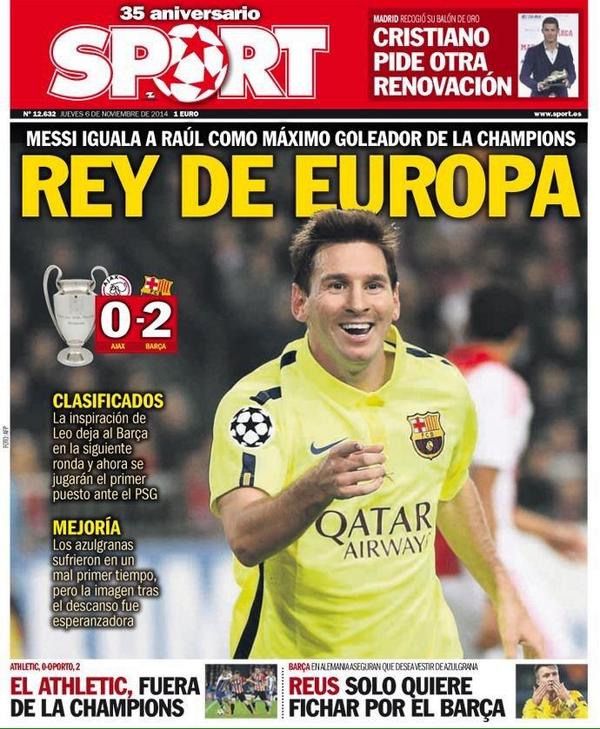 FiebreCule's tweet photo. Portada @sport: "Rey de Europa". http://t.co/XS5Z9Pgvyw