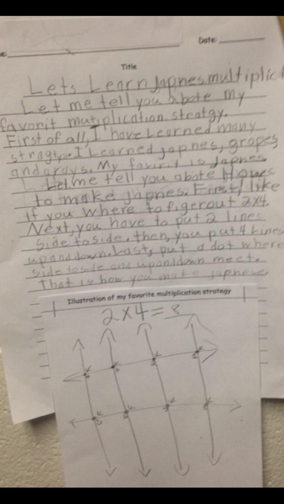 SankerDiane's tweet photo. Collaborating with Mrs. Brennan to write about our favorite multiplication strategy was awesome! #sixtraitsofwriting http://t.co/qivPL73VCc