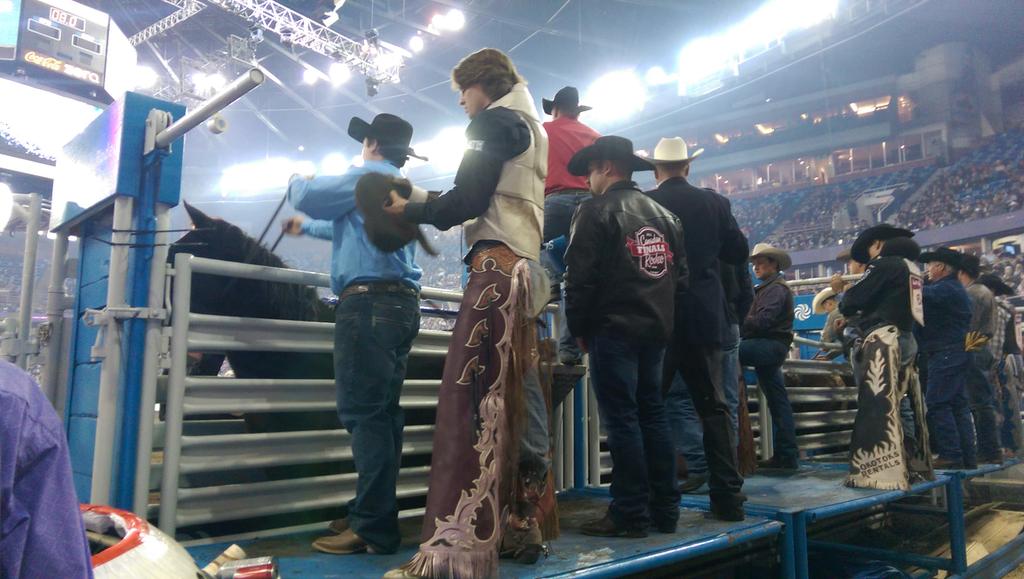 DianneFinstad's tweet photo. Let 'er buck! #CFR14 @cfrrodeo @cfcwrodeo http://t.co/HSNlWM7ecC