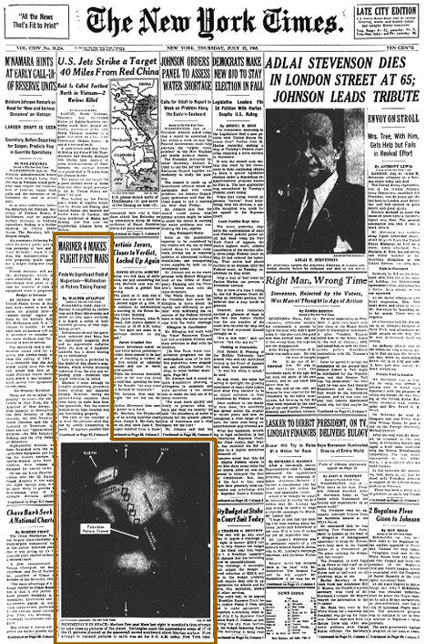 Newyork Times July14 : NewYork Times July Mariner NewHorizons Mars