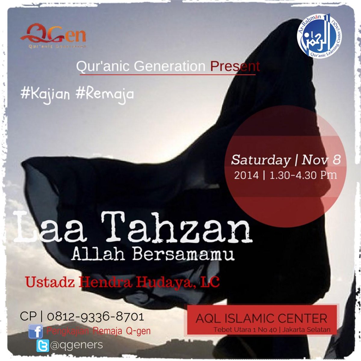 qgeners's tweet photo. @qgeners class this weekend! w/ ust.Hendra Hudaya,Lc "Laa Tahzan, Allah bsmmu" @AQLIslamiCenter #Free #Kajian #Remaja http://t.co/t0U3Sv6eF5