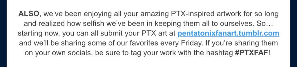 Every Friday @PTXofficial will be sharing their favorite fan art @ pentatonixfanart.tumblr.com #PTXFAF