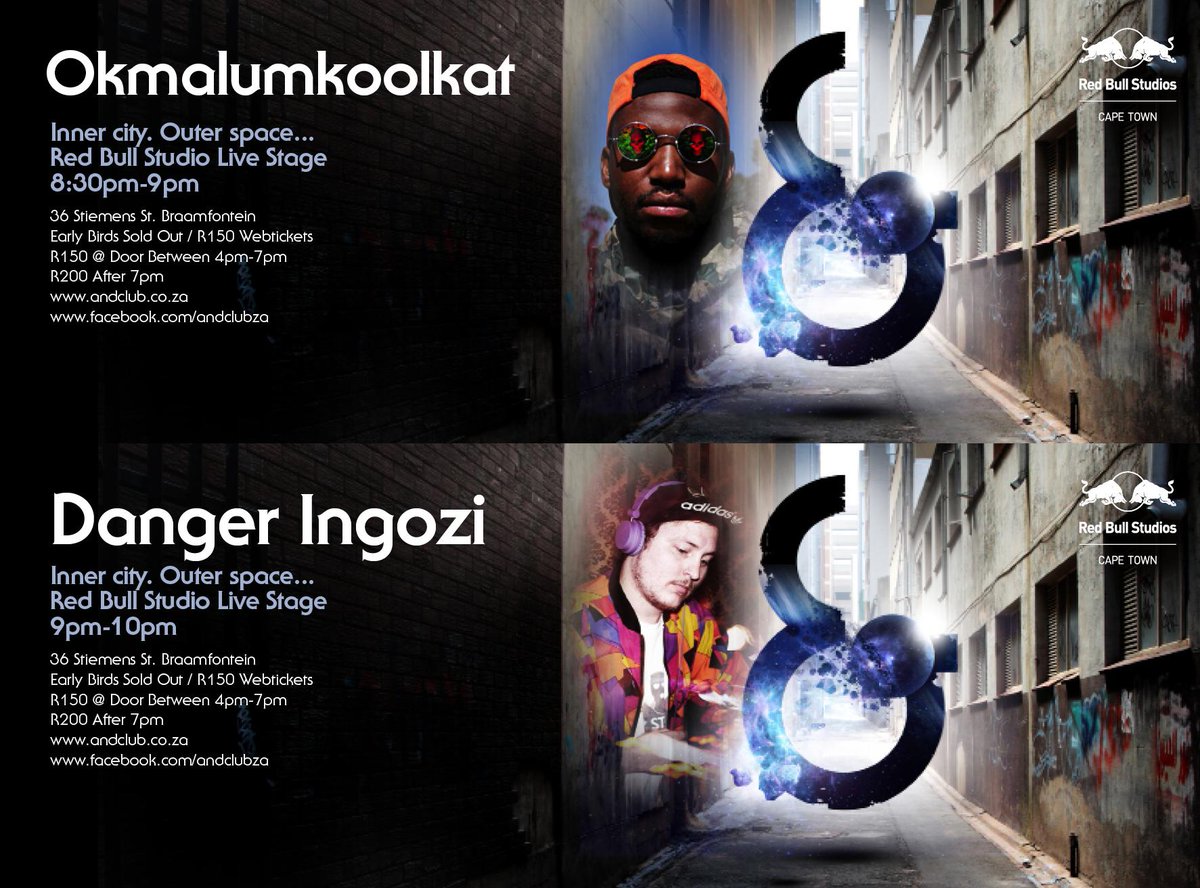 ANDClubZA's tweet photo. #RedBullStudioLiveStage Times @okmalumkoolkat[8:30-9pm] @djdangeringozi[9-10pm] #And#FirstBirthday @redbullstudioct http://t.co/DWdastLT5O