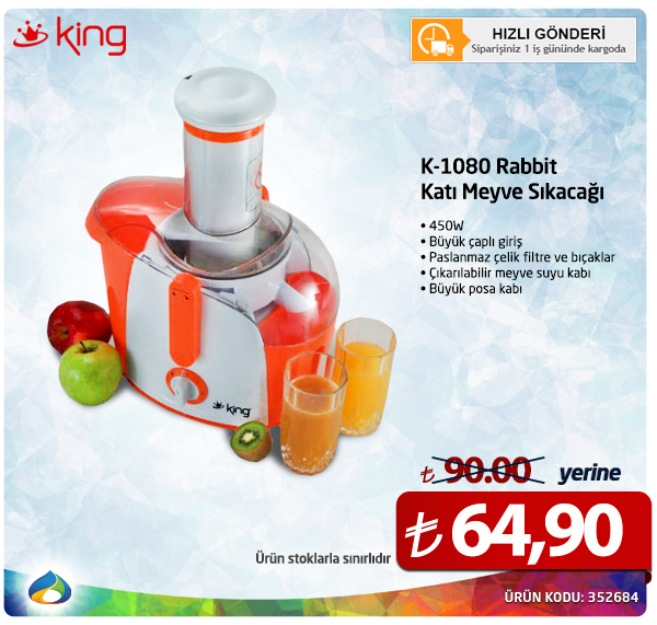 King K-1080 Rabbit Katı Meyve Sıkacağı
90.00TL yerine sadece 64.90TL'ye Rochel'de!
rochel.net/king-k-1080-ra…